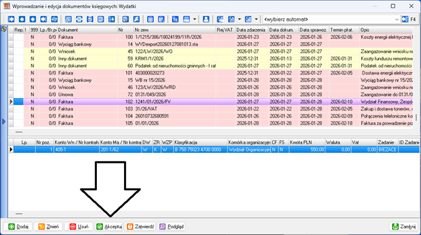 Dokument zaakceptowany w systemie Budżet