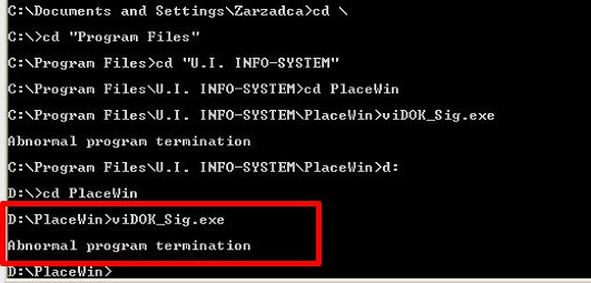 Rysunek 1. viDOK_Sig.exe Abnormal program termination