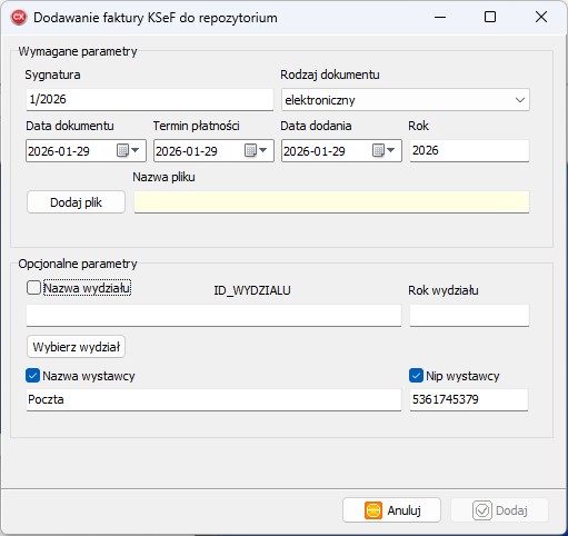 Dodawanie faktury KSeF do repozytorium