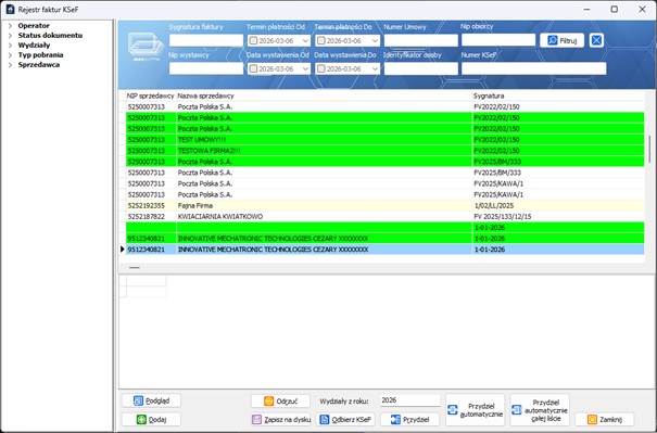 Lista faktur w Rejestr KSeF