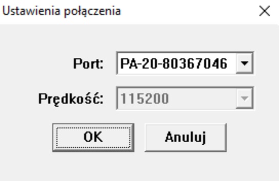 Argox PA-20 - Widok ustawień połączenia z uzupełnionym portem